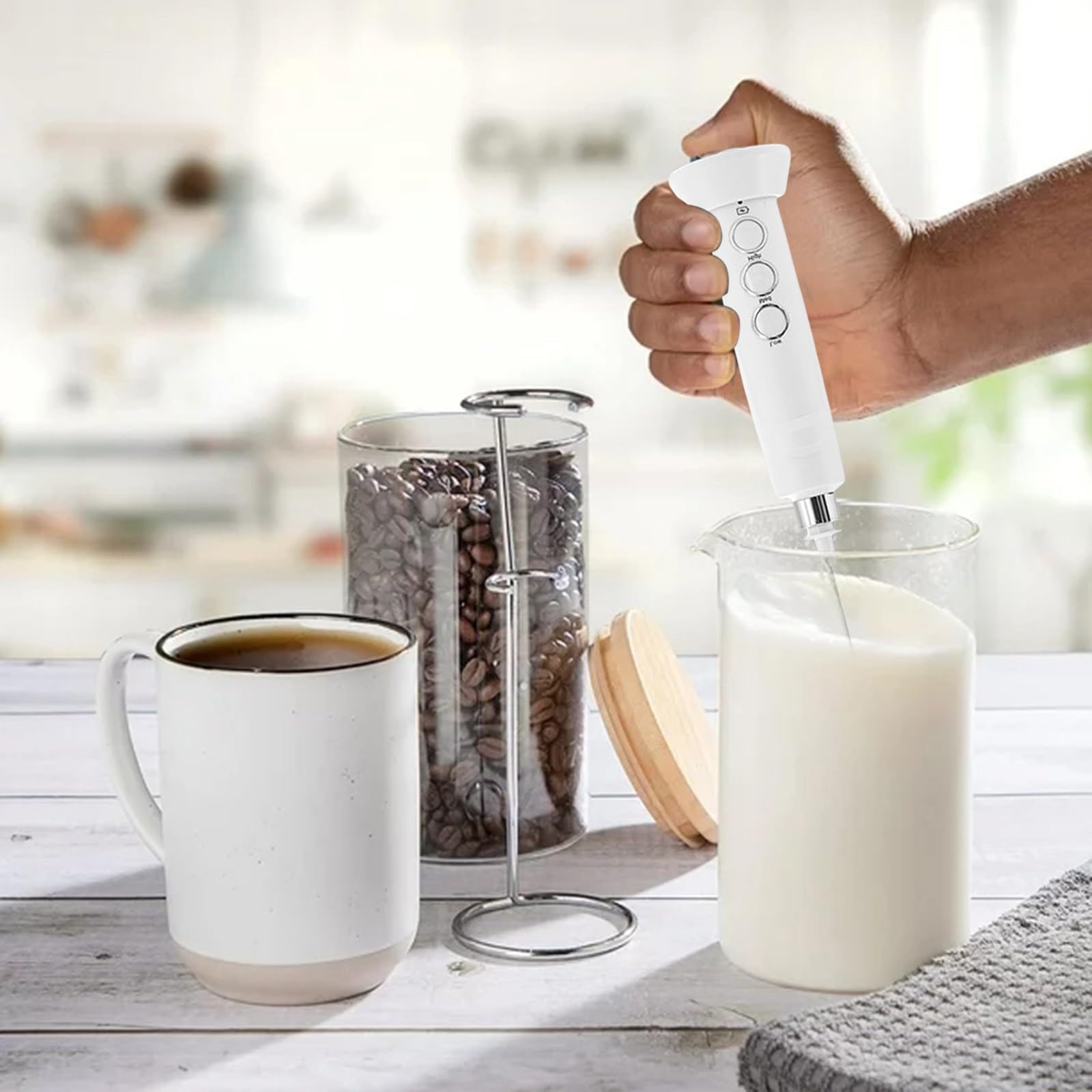 Batteur à Main Sans Fil USB – 2 Têtes En Inox, 3 Vitesses, Rechargeable – Pour Café, Cappuccino, Poudre De Protéines Et Pâtes