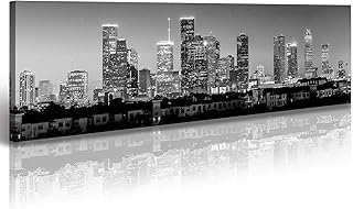 Houston Skyline Black and White Canvas Wall Art, Texas Cityscape Panoramic Painting, Ready to Hang Framed Print, 13.8x47.3 Inches for Living Room Office Bedroom Decor