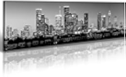 Houston Skyline Canvas Wall Art Decor Ready to Hang, Black White Texas Cityscape Painting, Panoramic Print Artwork for Living Room, Office, Bedroom Walls, 13.8