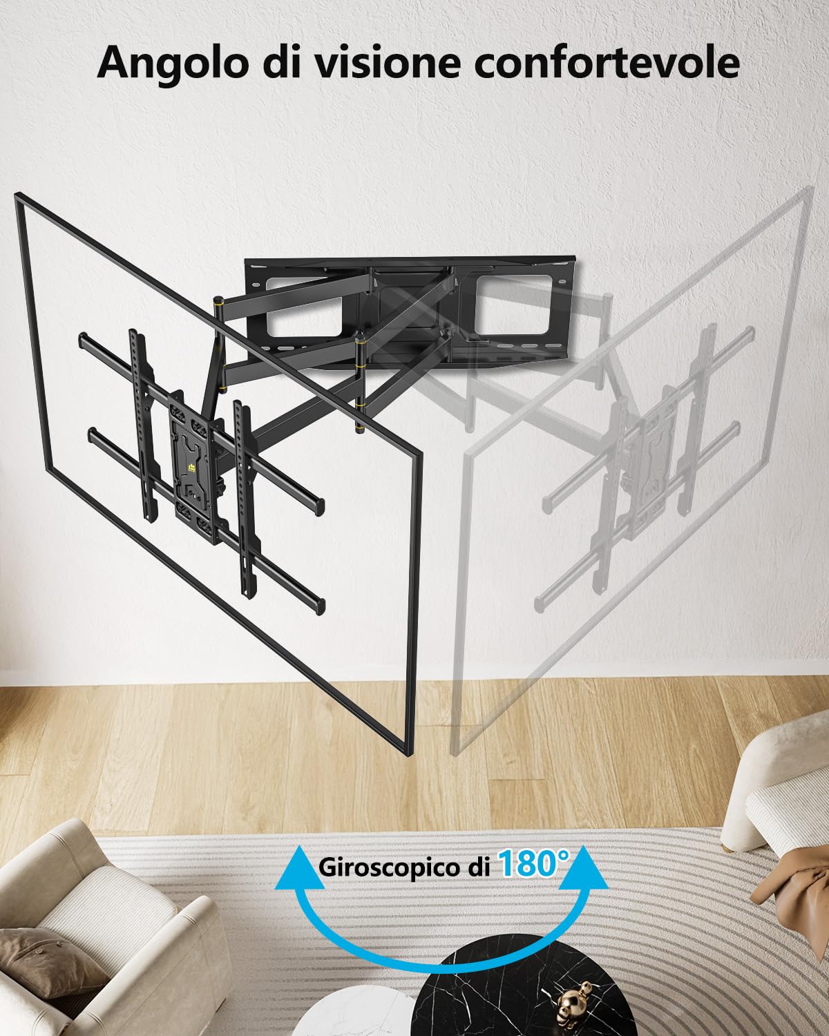 FORGING MOUNT Supporto a parete per TV a lunga portata per TV da 50-95 pollici Estensione di 765 mm Doppio braccio articolato inclinabile ed estensibile per Tv piatti e curvi, carico 75 kg