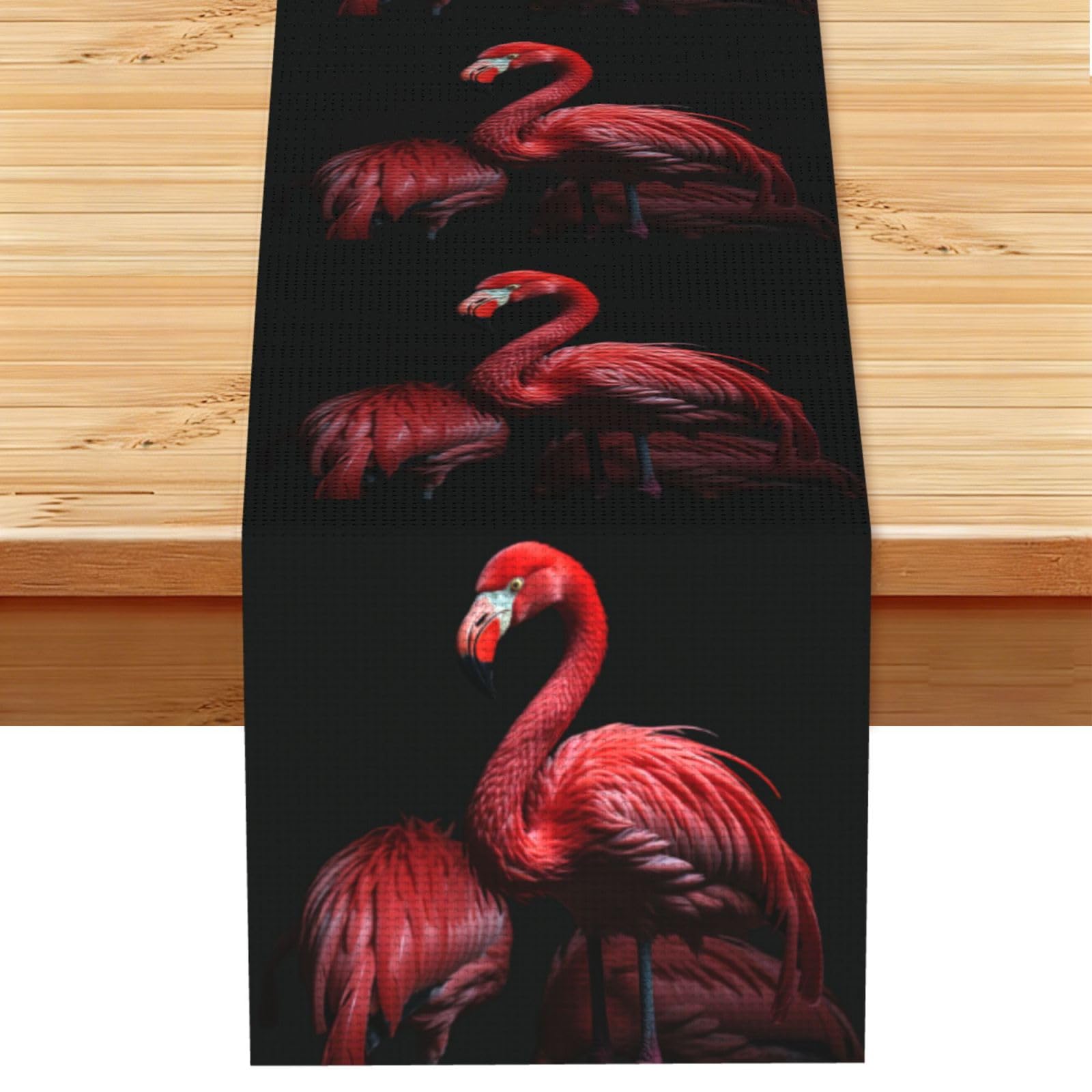 Flamingo Black Background Table Runner 13x72 Inch Cotton Linen Table Linen Washable Farmhouse Tablecloth Modern Abstract Art Kitchen Dinning Table Decoration for Home Party Decor