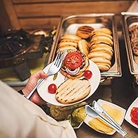 Vista 7 de E-far Juego de 10 utensilios grandes para servir, cuchara de acero inoxidable, cuchara ranurada, tenedor, pinzas, servidor de pasteles y cuchillo