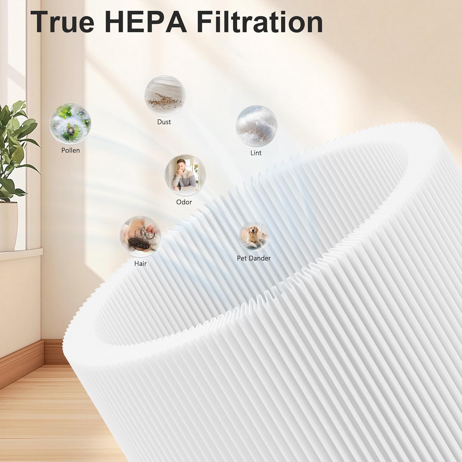 DH-JHD07 Air Filter Replacement, Compatible with VOOPNU DH-JHD07 Air Purifier, 4-in-1 True HEPA with Activated Carbon, Pet Dander Version (Green), 4 Pack