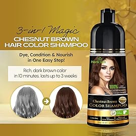 Herbishh Hair Color Shampoo for Gray Hair - Natural Hair Dye Shampoo - Lasts Up To 3-4 Weeks - 500ML - 3-In-1 Hair Color - Colors, Cleanses, and Conditions (Chestnut Brown Giftset)