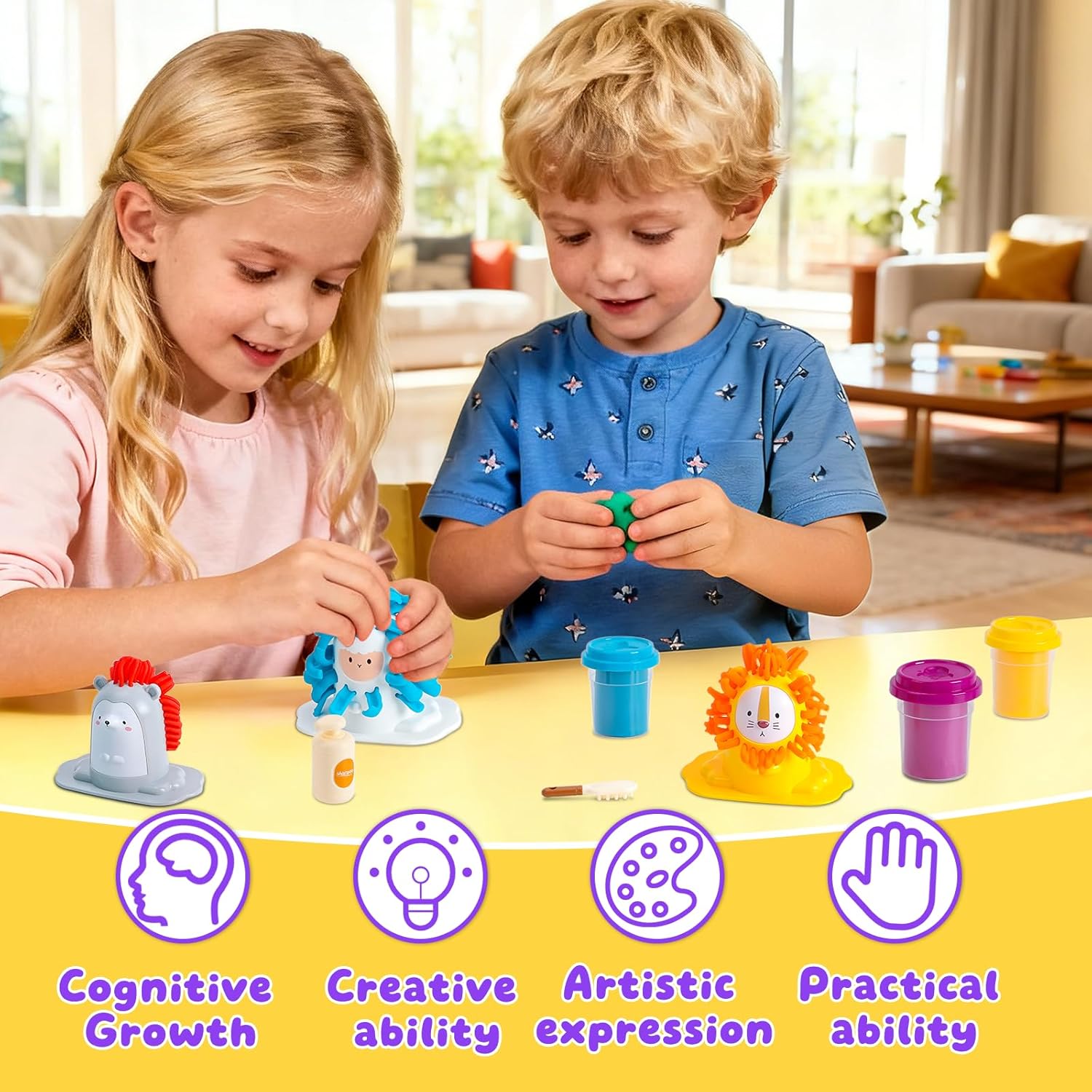 Play Color Dough Set for Kids Ages 2-4, 16PCS Hair Salon Dough, Non-Toxic 2 oz. Cans, Art Crafts Haircut Play Toys for Girls Boys 4-8, Play Barber Doh Set, Back to School Gifts, Prizes, & Party Favors