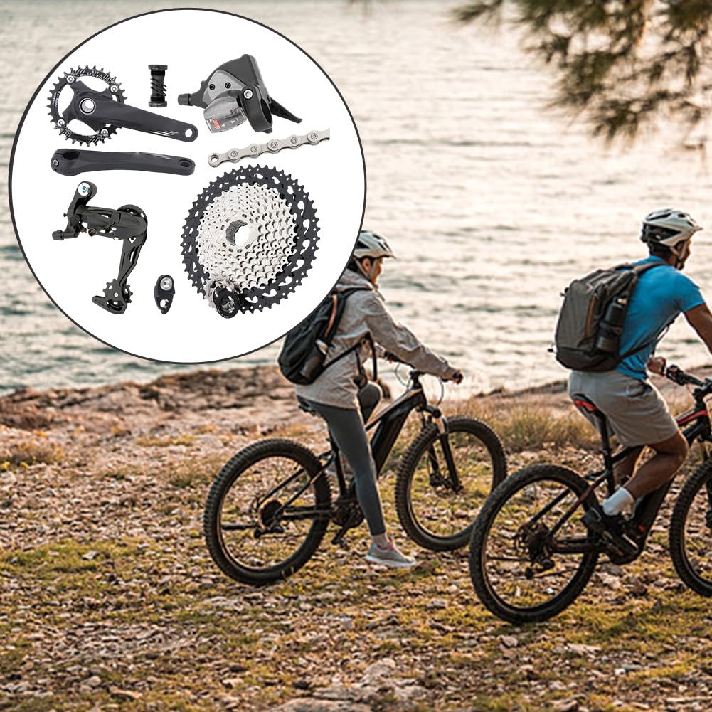 Juego de transmisión de 10 velocidades para bicicleta de montaña, plato hueco integrado, bielas 32T/34T/36T con casete de 50T, palanca de cambios de calidad y desviador trasero para una suavidad suave