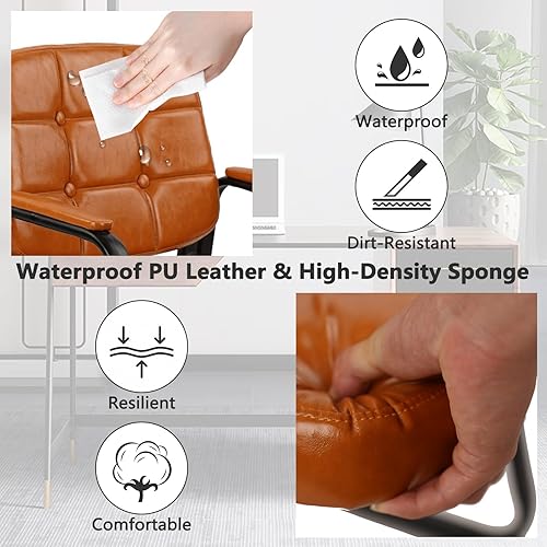 Vista 25 de CLATINA Silla de invitados para sala de espera con reposabrazos acolchado de cuero regenerado para oficina, recepción y escritorio de conferencias