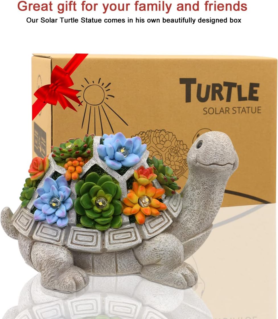 Nacome Solar Garden Statue Turtle Figurine with Succulent and 7 LED Lights - Outdoor Lawn Decor Garden Tortoise Statue for Patio, Balcony, Yard, Lawn Ornament - Unique Housewarming(Turtle) : Everything Else