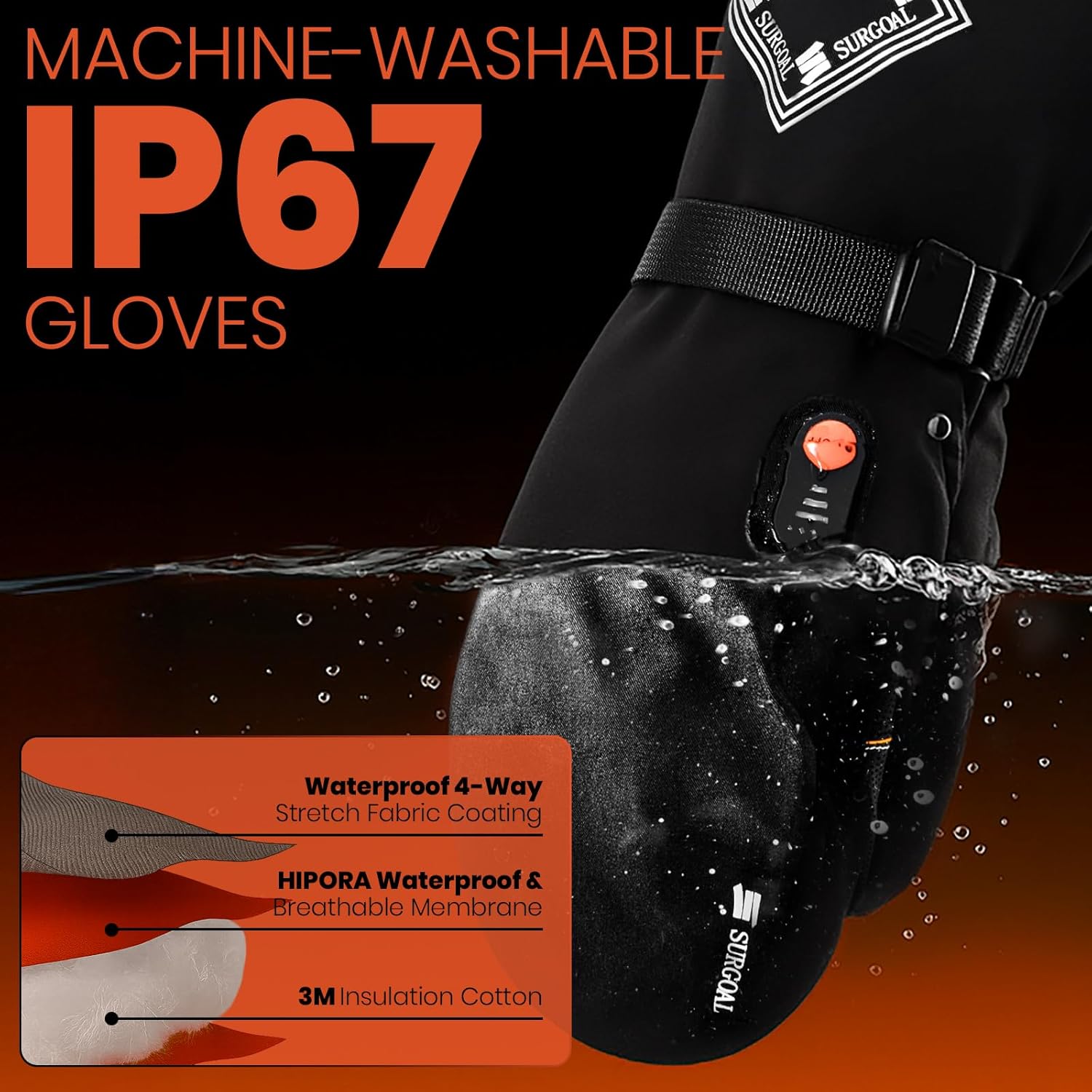 Heated Mittens for Men, 22.2WH Battery 7.4V 3000mAh Rechargeable Heated Ski Gloves for Women, Waterproof Electric Gloves Ideal for Hunting, Motorcycle, Skiing, Work - Image 3