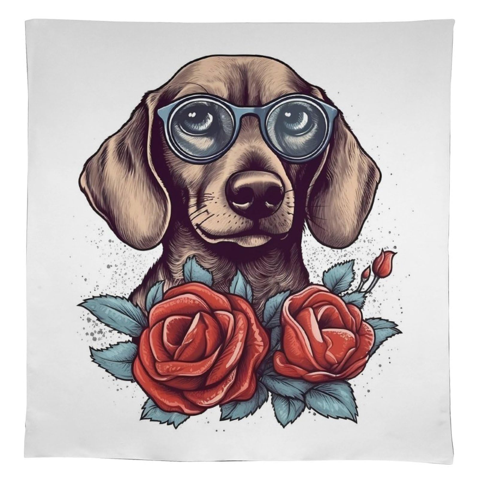 Nappe rectangulaire en lin antitache avec motif chien à lunettes