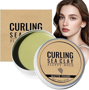 70g Curling Sea Clay,Natural Hair Clay for Women,Quick-Set Grooming&Styling Cl/ay,Matte Curl Styling,Waterproof&Long-Lasting Clay-Based Hair Pomade,Creamy Texture,Matte Waves,Lightweight Non-Greasy