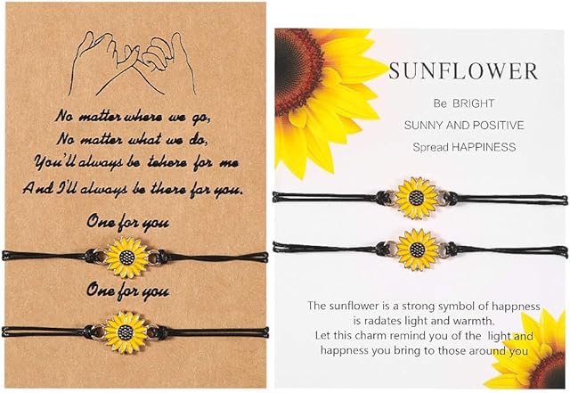 Hyrew 4 Pcs Sunflower Bracelets, Pinky Promise Bracelets Boho Bracelet Best Friend Mom Daughter Matching Bracelet for Women Girls