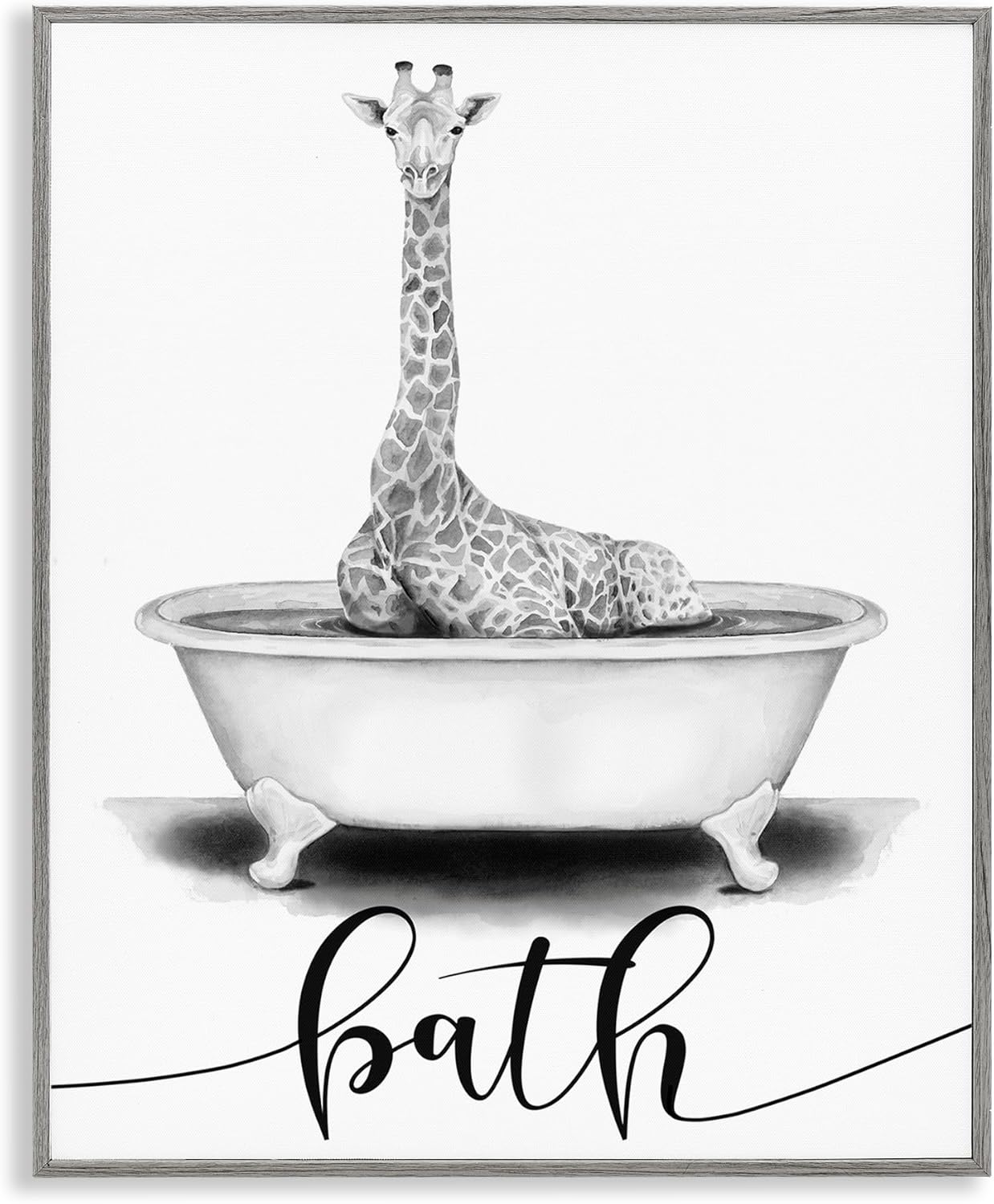 Stupell Industries 'Giraffe Bathtub with Bath Text', Framed Giclee Art, Gray, 11 x 14