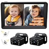 Baby Car Camera for 2 Kids - 7 Inch HD1080P Split Screen Baby Monitor with Dual Backseat Camera 150° Wide View & 360° Rotatable&comma; Night Vision Easy Install&comma; Rear-Facing Baby Car Mirror