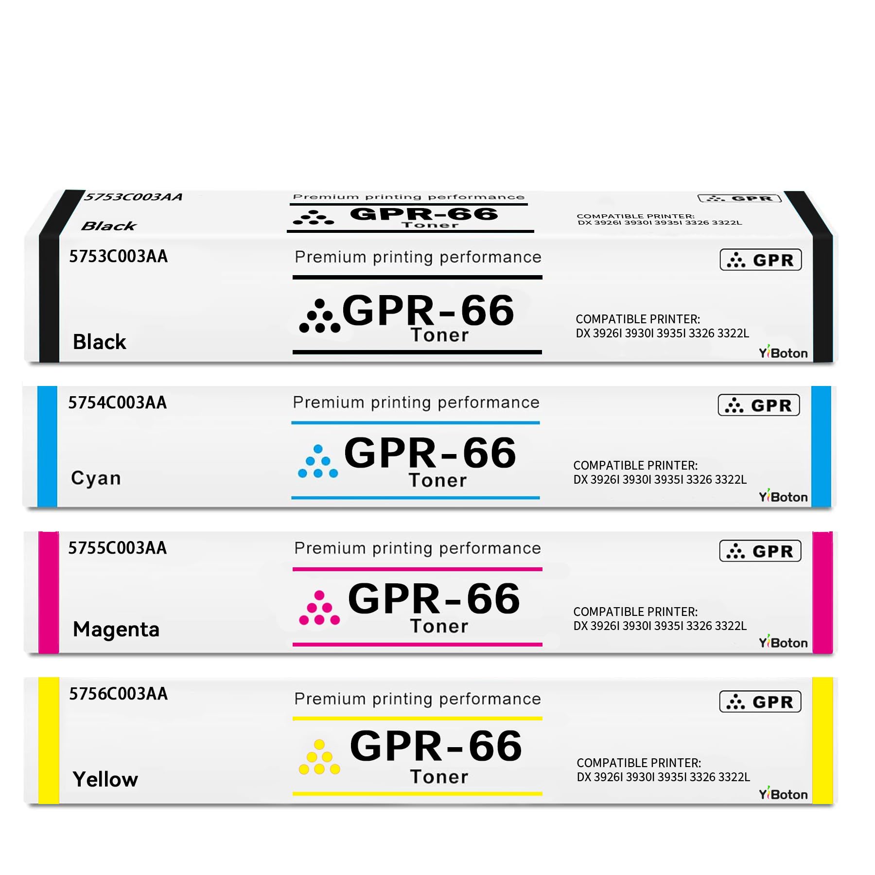 High Yield GPR66 GPR-66 GPR 66 Toner Cartridge 4-Pack | Compatible for Canon imageRUNNER Advance DX C3926i DX C3930i DX C3935i Printers 5753C003AA 5754C003AA 5755C003AA 5756C003AA