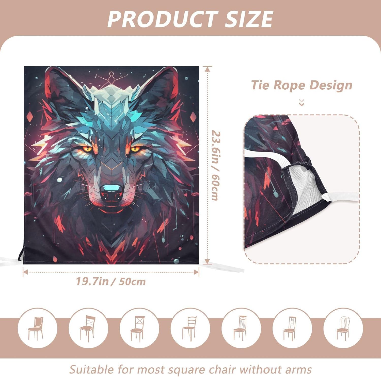 ALAZA Wolf Geometric Chair Back Cover Set of 6, Washable Reusable Removable Chair Slipcovers Decorative Chair Cover for Home Kitchen Wedding Party
