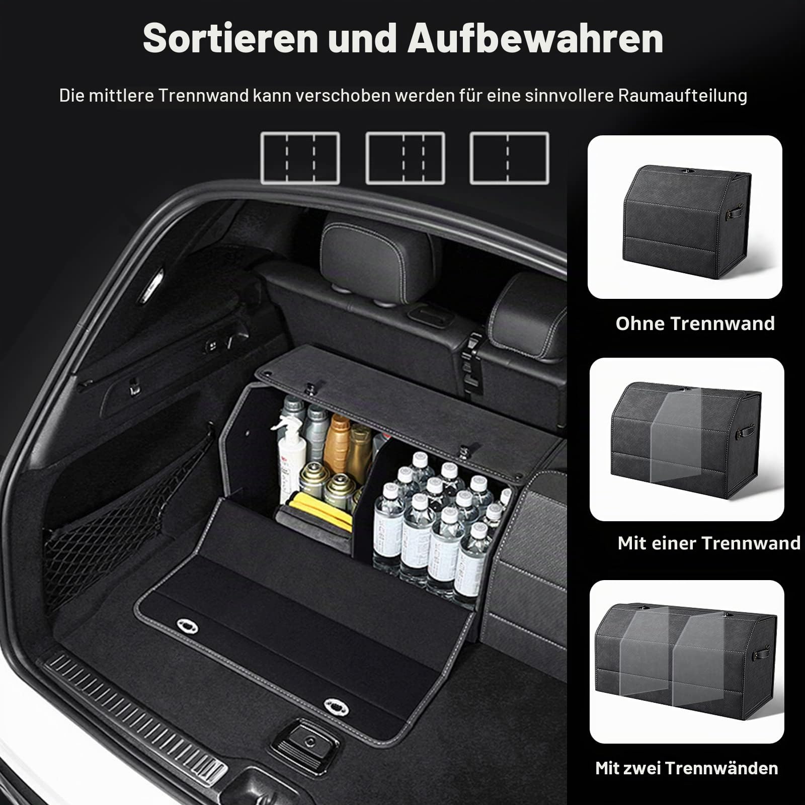 Ergocar Kofferraum Organizer, Faux Gewebtes Wildleder Autotasche Auto Kofferraum Box, Zusammenklappbarer Aufbewahrungsbox mit Griff, Wasserfeste Langlebig, Rutschfester Boden, 180° Öffnung