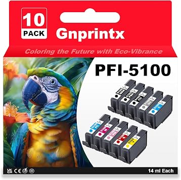 PFI-5100 Ink Cartridges High Capacity Smart-Auto Ink Cartridge Compatible for imagePROGRAF PRO310 Printer 10Pack, MBK PBK C M Y R GY PC PM CO