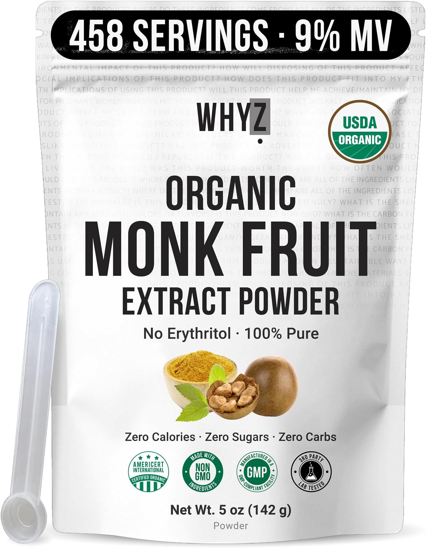 Organic Monk Fruit Extract, 5 oz, Pure Monk Fruit Sweetener Organic No Erythrytol and Zero Calorie, Sugar Substitute, Powdered Monkfruit Sweetener Keto and Paleo Diet Friendly, 458 Servings