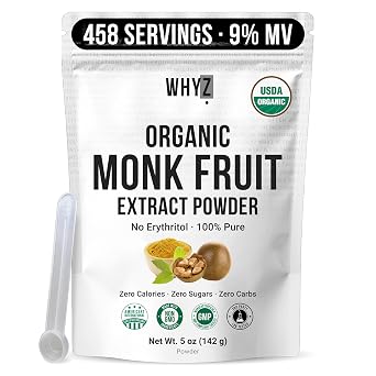 Organic Monk Fruit Extract, 5 oz, Pure Monk Fruit Sweetener Organic No Erythritol and Zero Calorie, Sugar Substitute, Powdered Monkfruit Sweetener Keto and Paleo Diet Friendly, 458 Servings