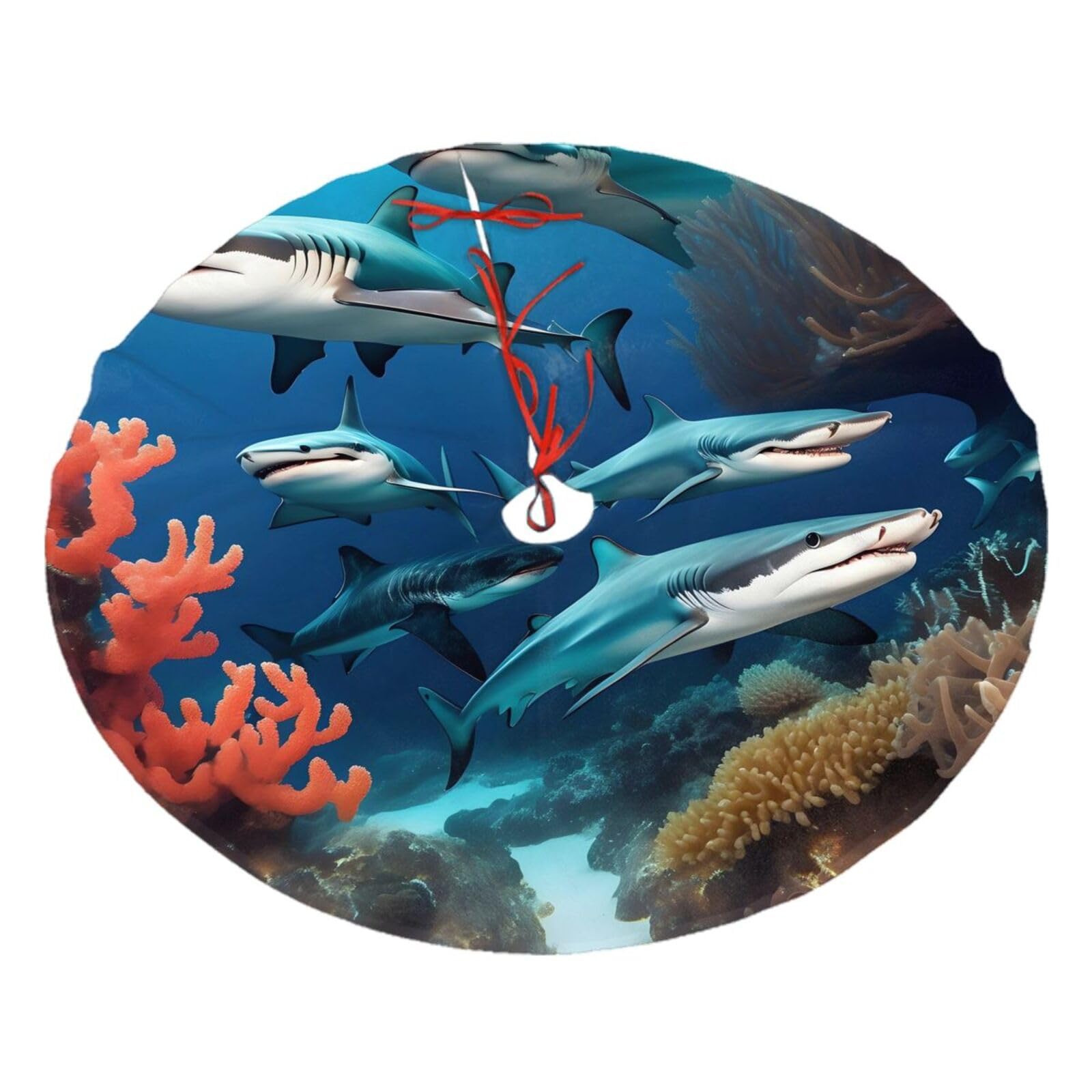 Submarine Shark Coral Printed Christmas Tree Skirt Christmas Plush Tree Skirt 36 inches (about91 cm) ChristmasIndoor and Outdoor