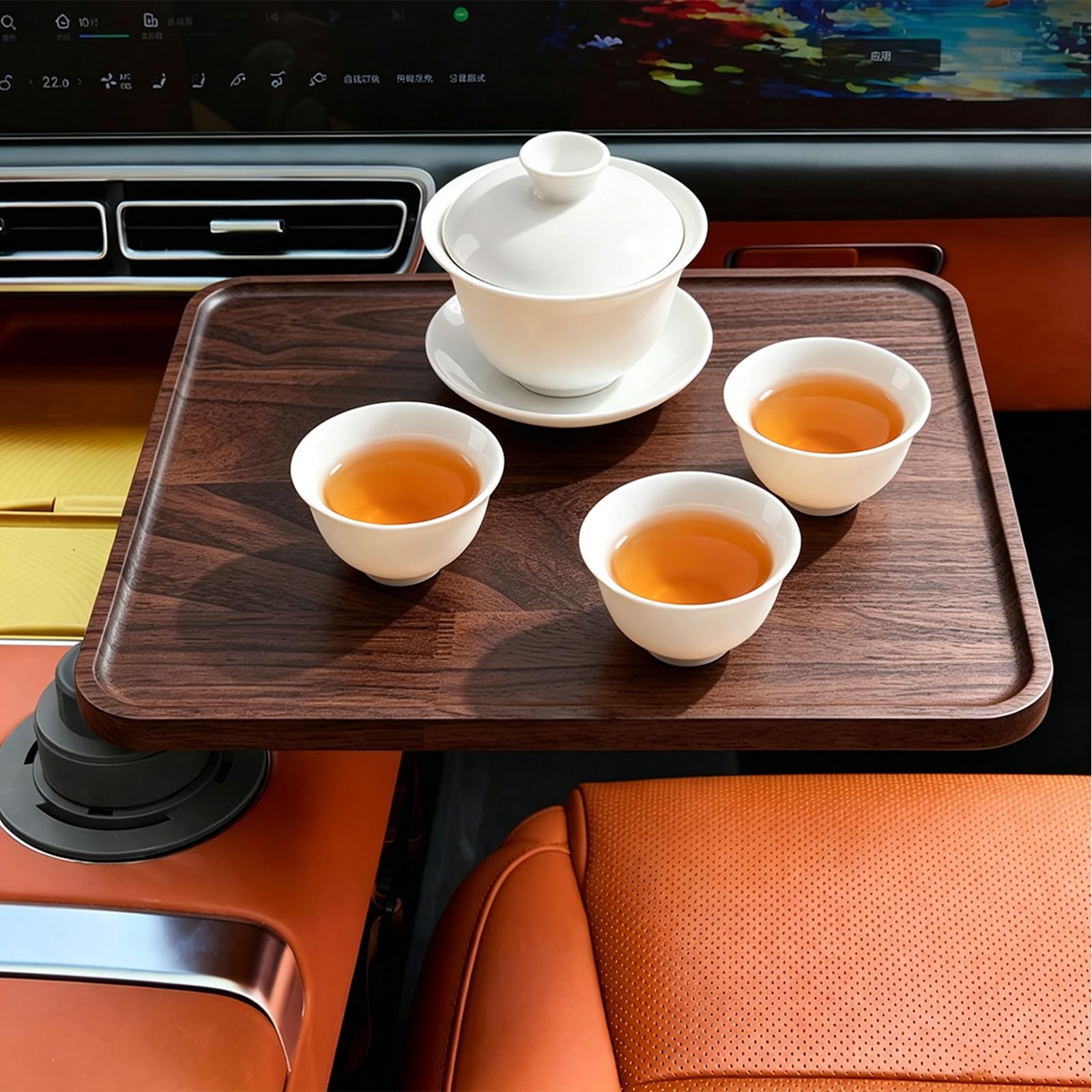 Autotisch für Beifahrer Auto Tray Tablett, 360° drehbar Schreibtisch aus Holz für Autofahrten, Auto Tisch Snacktablett zum Essen,Trinken und Schreiben, Laptop, Arbeit
