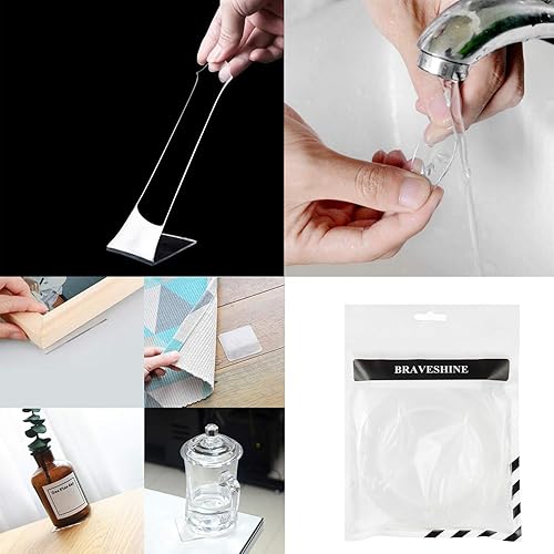 Miniatura 9 de BRAVESHINE Cinta de pared adhesiva de 9.8 pies, nano cinta de doble cara, cinta de montaje autoadhesiva, sujetadores lavables para colgar cuadros