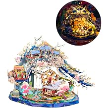 MU 3D Metal Puzzles-Peach Blossom Fairyland Chinese Palace Puzzle, Jigsaw Metal Model Kits Building DIY Dollhouse for Adults, New Year and Birthday Gift Home Decor