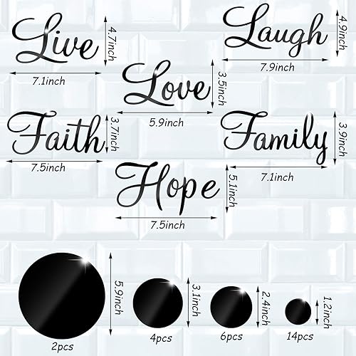 Miniatura 2 de Zonon Espejo acrílico 3D para decoración de pared, 6 palabras, bricolaje, fe, risa, esperanza, amor, familia, espejo, decoración de pared, 26