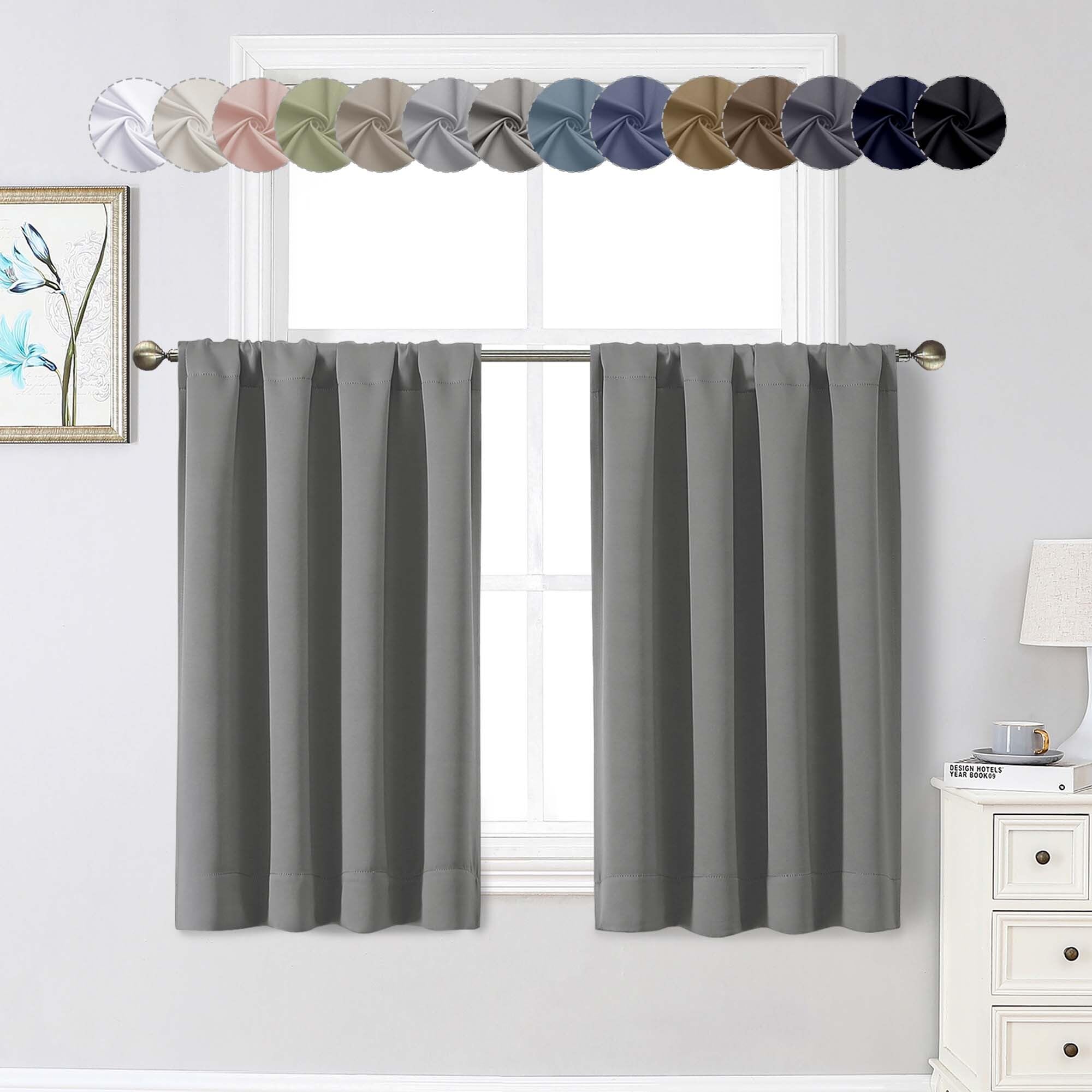WelvetBLK Light Grey Cafe Blackout Curtains 36 Inch Length 2 Panels Set, Soft Solid Thermal Insulated Room Darkening Small Window Curtains for Kitchen