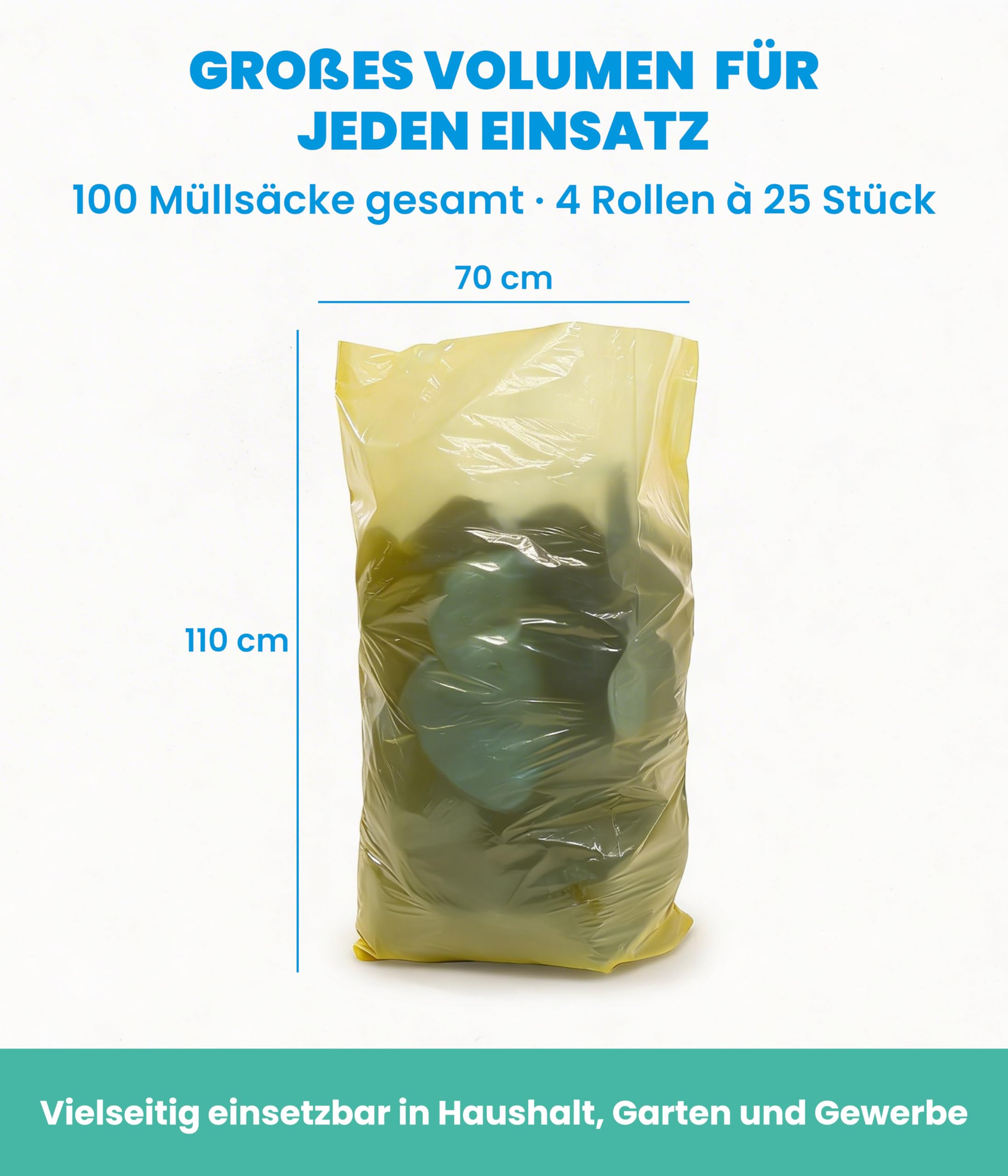 Hygiene Guru® Abfallsäcke 120L (Gelb) [250 Stück] - Extra reißfeste Müllsäcke für Haushalt und Gewerbe - Stabil und belastbar, ideal für große Abfallmengen - Müllsäcke 120 Liter reißfest