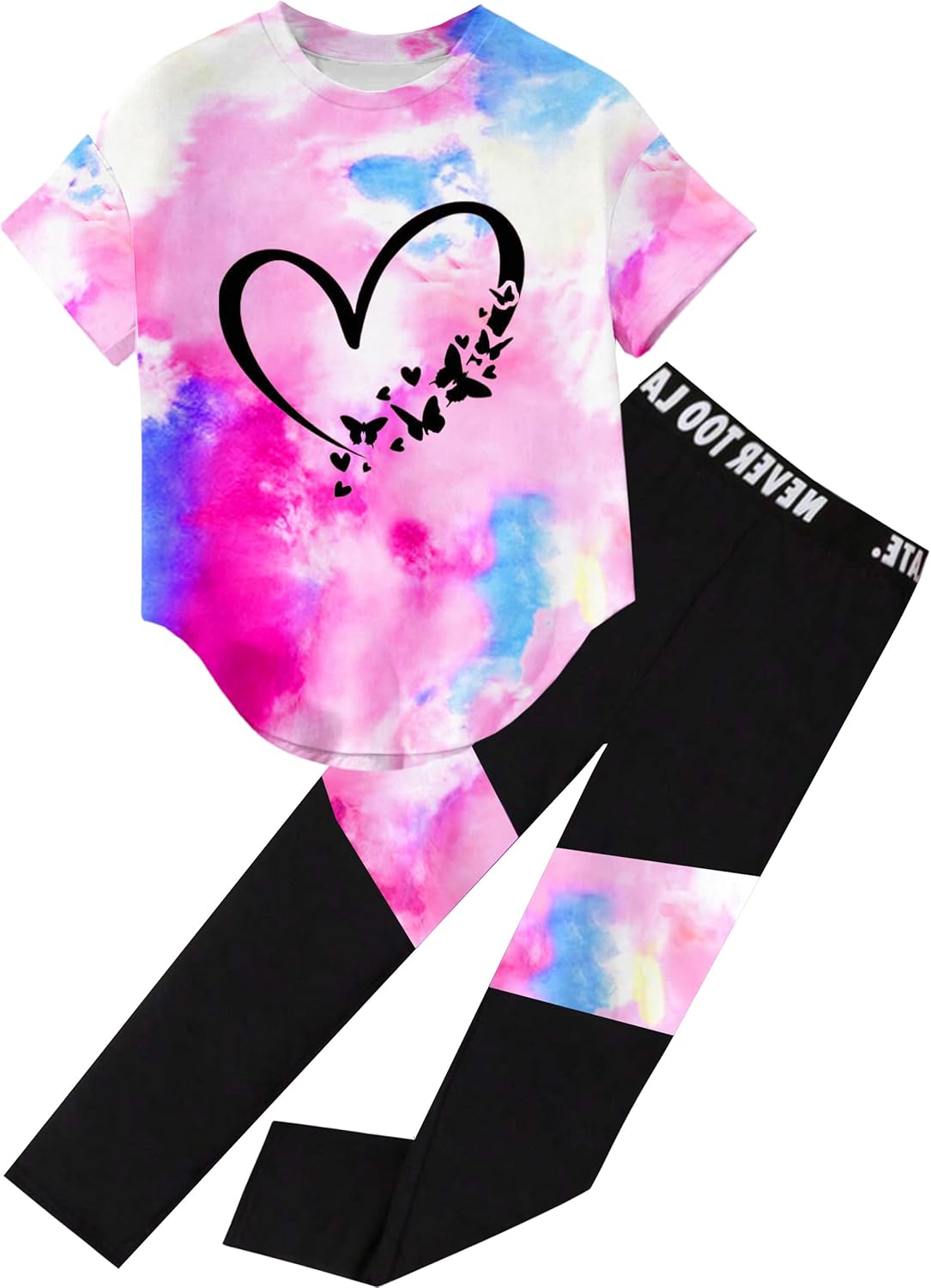 Girls 2 Piece Outfits Kids Clothes Pants Sets Print Short Sleeve Top Leggings Spring Summer Tracksuit 4-13Y