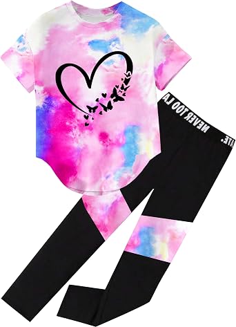 Girls 2 Piece Outfits Tie Dye Clothes Leggings Pants Set 4-13Y
