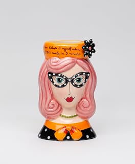 Cosmos Gifts Lady Pink Hair Pencil Vase, Makeup Brush Holder, 3 1/2