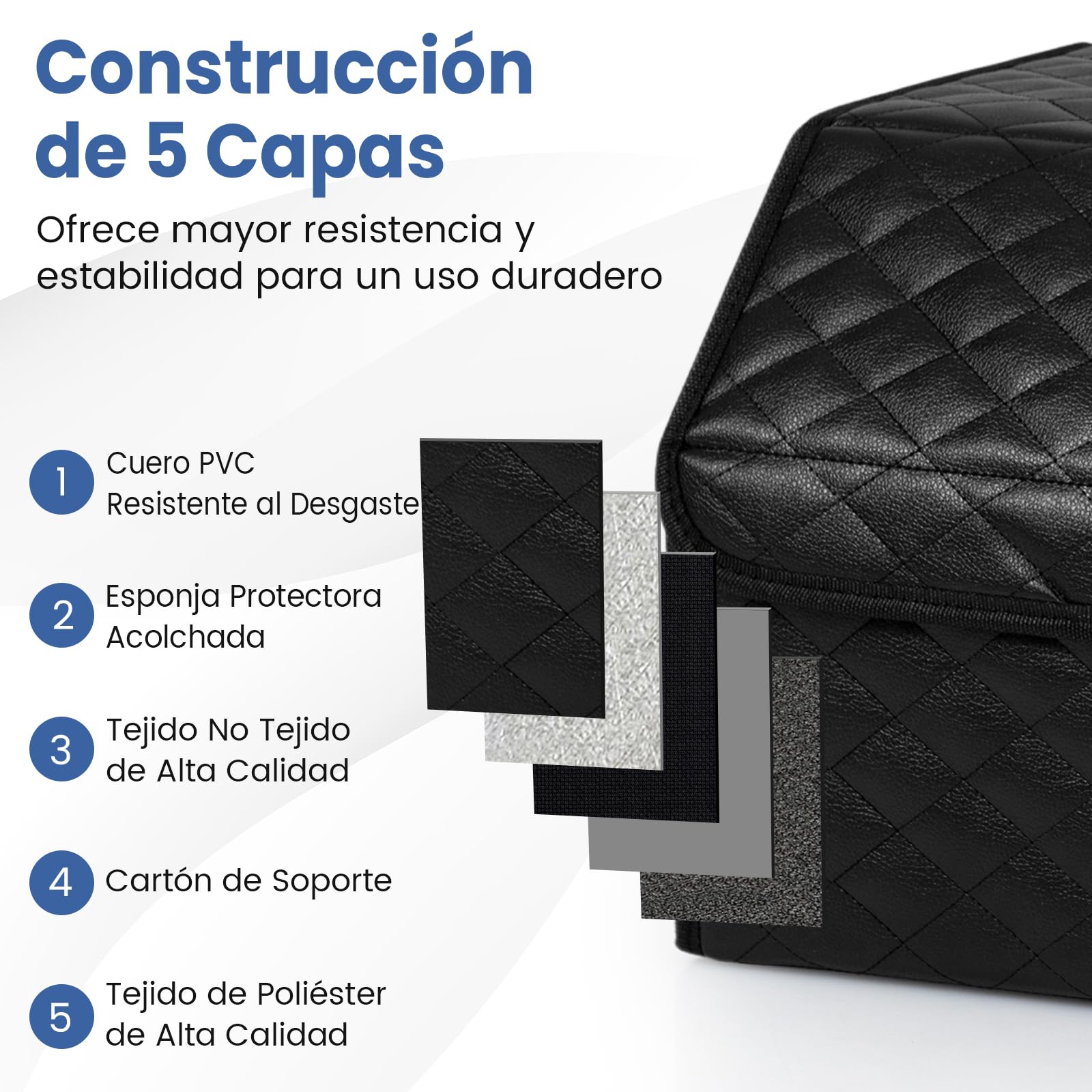 COSTWAY Organizador de Maletero de Coche de Cuero con Tapa, Caja de Almacenamiento Plegable con Divisor Extraíble y Gran Capacidad para SUV, Sedán, Camping y Hogar (51 L,Negra Superficie Acolchada)