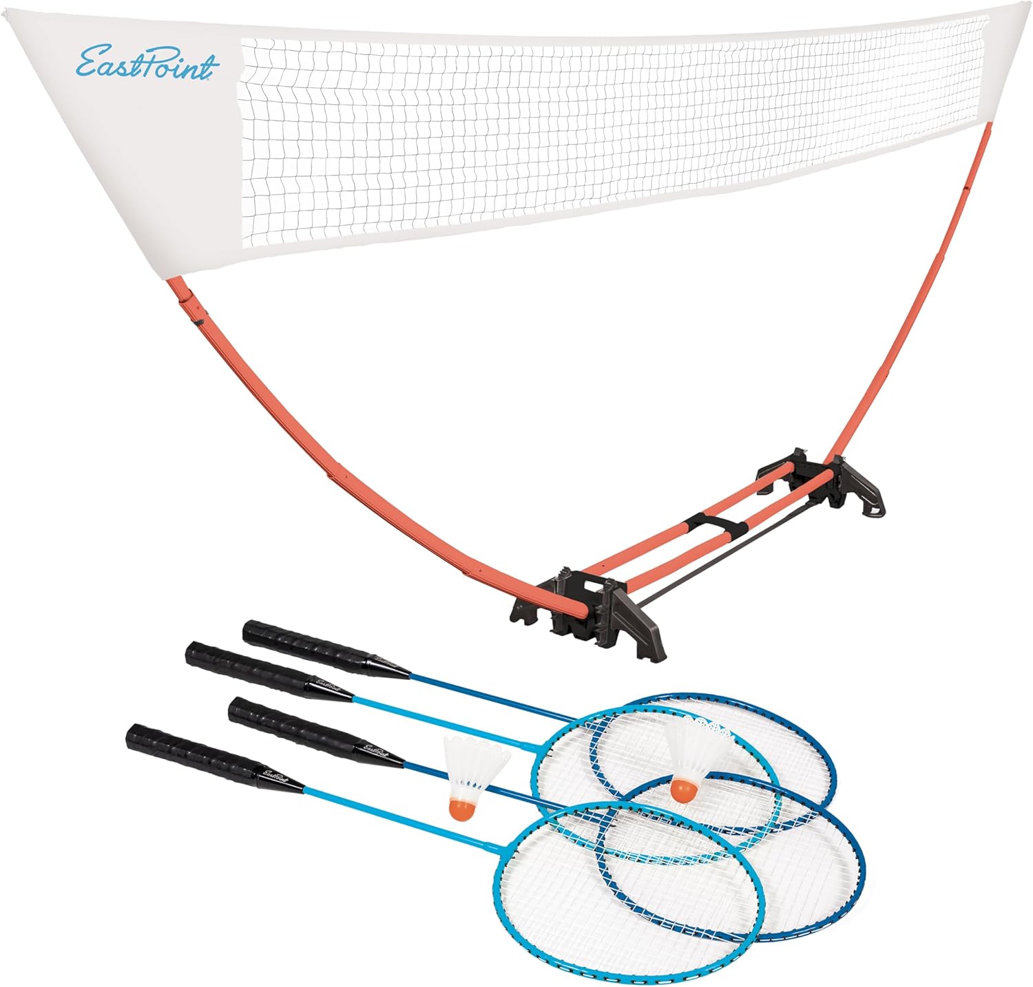 EastPoint Easy Setup Badminton Set - 5 ft Net, 4 Rackets & 2 Shuttlecocks - Quick Setup Portable Badminton Net - Official Racket Set for All Skill Levels