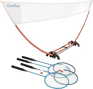 EastPoint Sports Easy Setup Badminton Set – Includes Portable Net, 4 Steel Rackets, and 2 Shuttlecocks – Outdoor Backyard Lawn Game