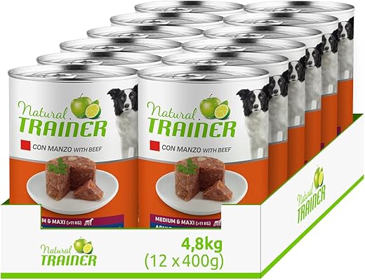 Natural Trainer Medium&Maxi Mangime umido per Cani Adulti con Manzo - 12...