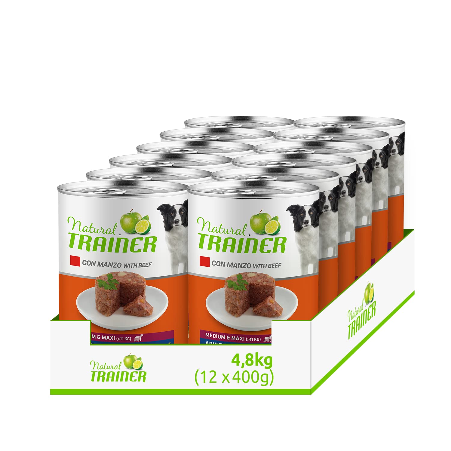 Natural Trainer Medium-Maxi - Cibo Umido per Cani con Manzo 12 x 400 g