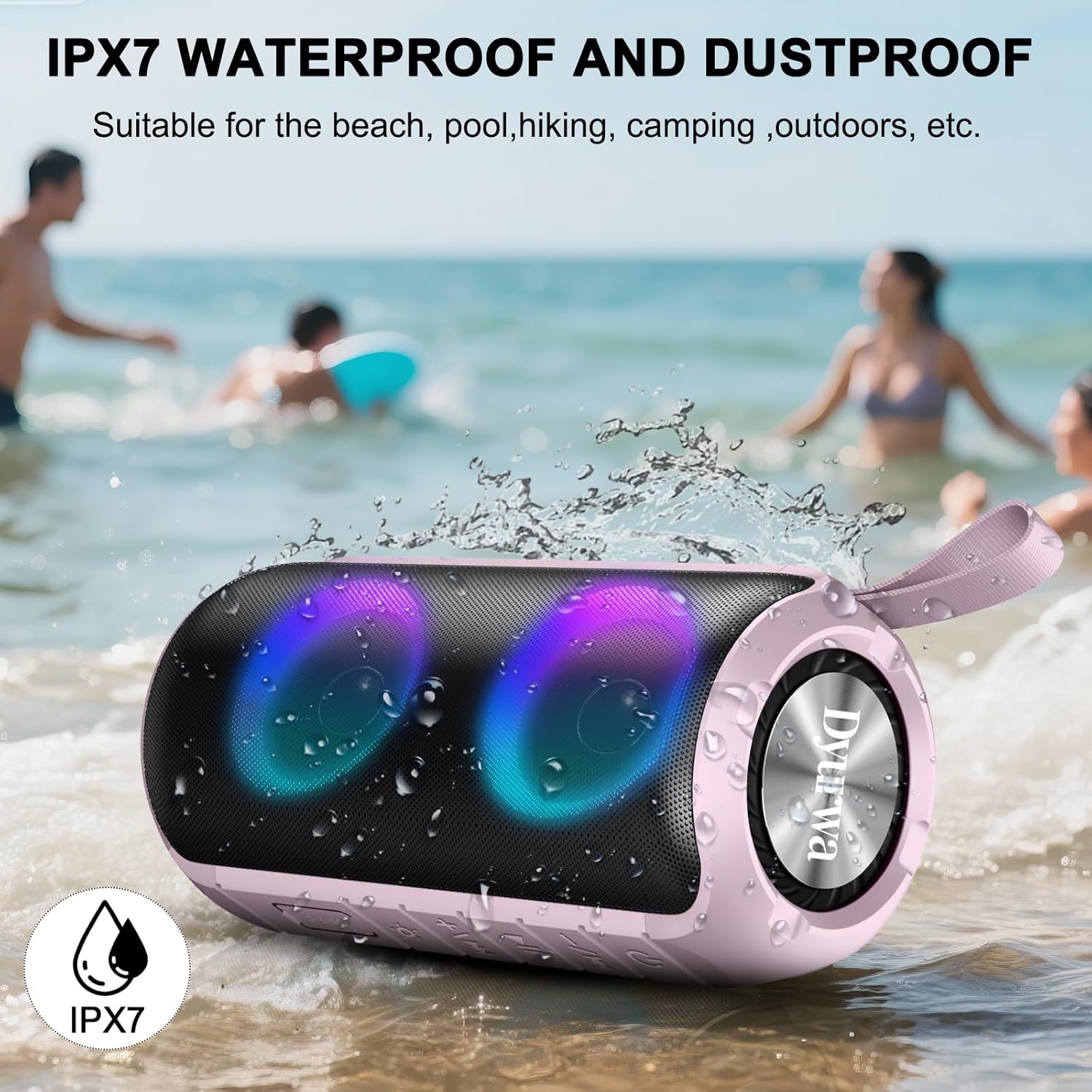 Bluetooth Speaker, 2026 NEW Portable Wireless Speaker, 24W Super Loud,TWS Pairing, Colorful RGB Lights, IPX7 Waterproof, 12H Playtime, HD Call for Outdoor/Home/Party/Beach, White Elephant Gift Pink - Image 3