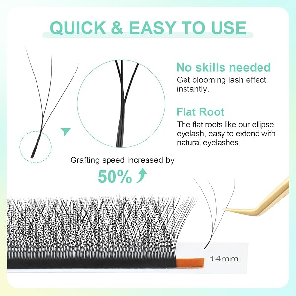 NAGARAKU 3D Extension Ciglia W Delle Ciglia Ciuffetti W Forma Tessuto a Mano Risparmio di Tempo Premade Fan Eyelash Extension Russian Volume Ventole Professional Naturali Ciglia Nero(0.05mm D 10mm) - 5