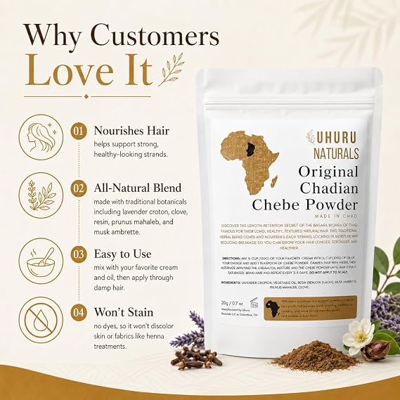 Uhuru Naturals Chadian Chebe Hair Powder, 20 Grams (Pack of 1), Neutral