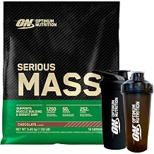 Optimum Nutrition Serious Mass Gainer Whey Protein Powder for Building Muscle Mass with Creatine Glutamine and Vitamins Chocolate 5.45 kg 16 Servings + Shaker