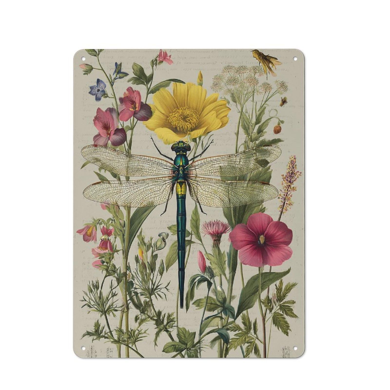 Junmoney Dragonfly & Wildflowers Retro Metal Wall Sign 40X30cm With For Pub Or Café, A Housewarming Gift For Hospitality Wall Decor Collectors