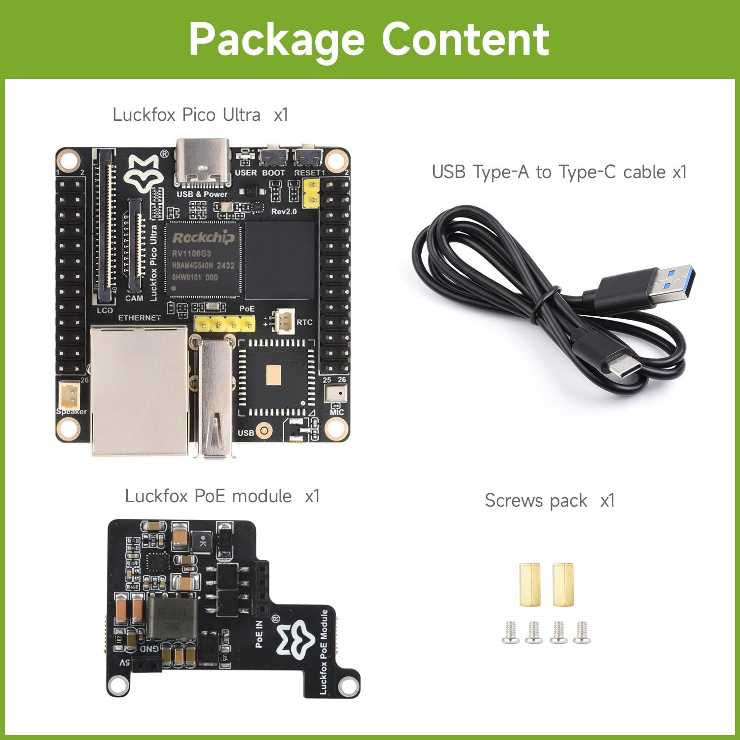 Waveshare Luck-fox Pico Ultra RV1106 Linux Micro Development Board, Integrates Arm Cortex-A7/RISC-V MCU/NPU/ISP Processors, with 8GB EMMC, with PoE Module