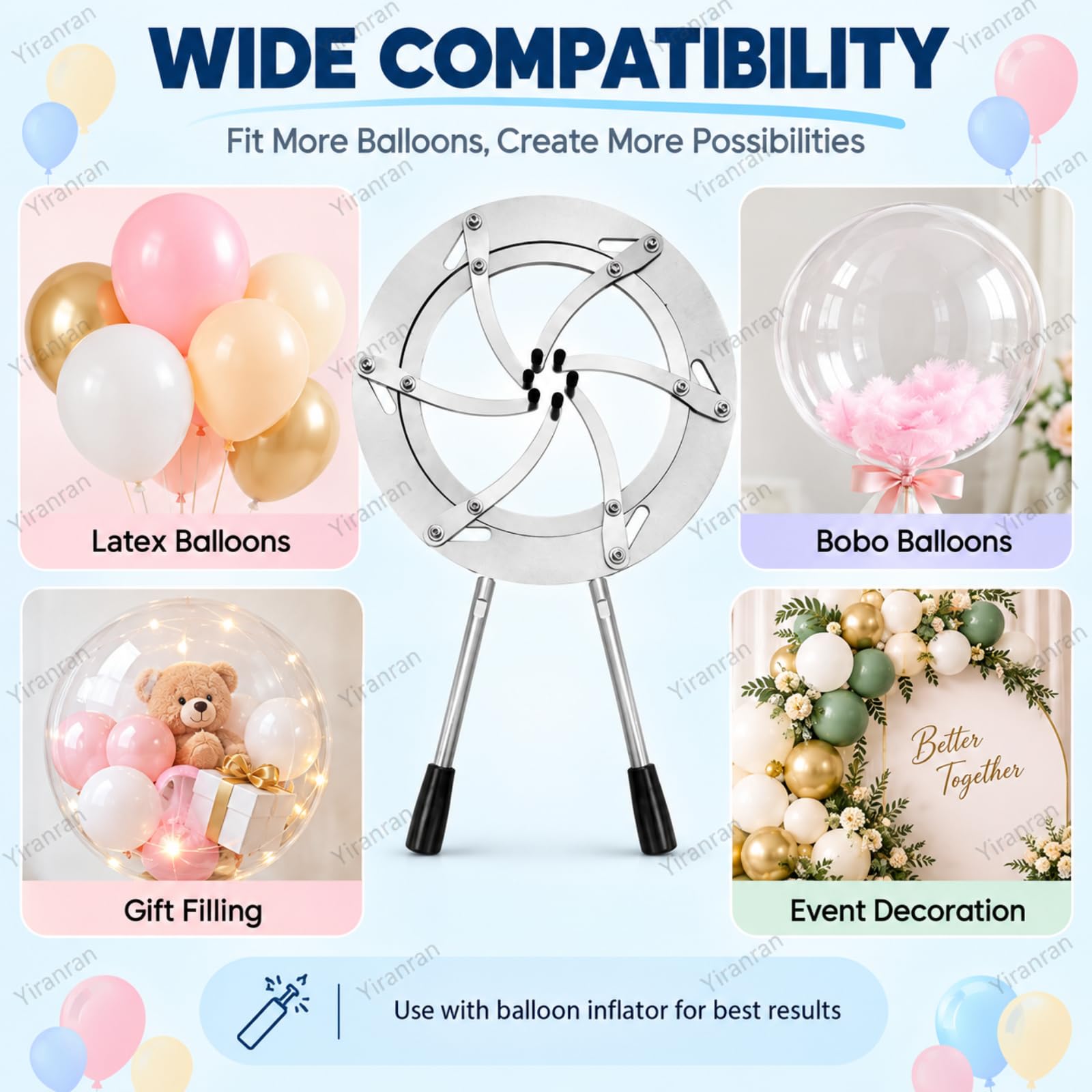 Herramienta Para Expandir Globos, Máquina De Acero Inoxidable Para Inflar Globos, Expansión De Hasta 20 Cm, Mangos Dobles Y Postes Redondeados, Para Decoración De Globos De Bodas Y Fiestas De