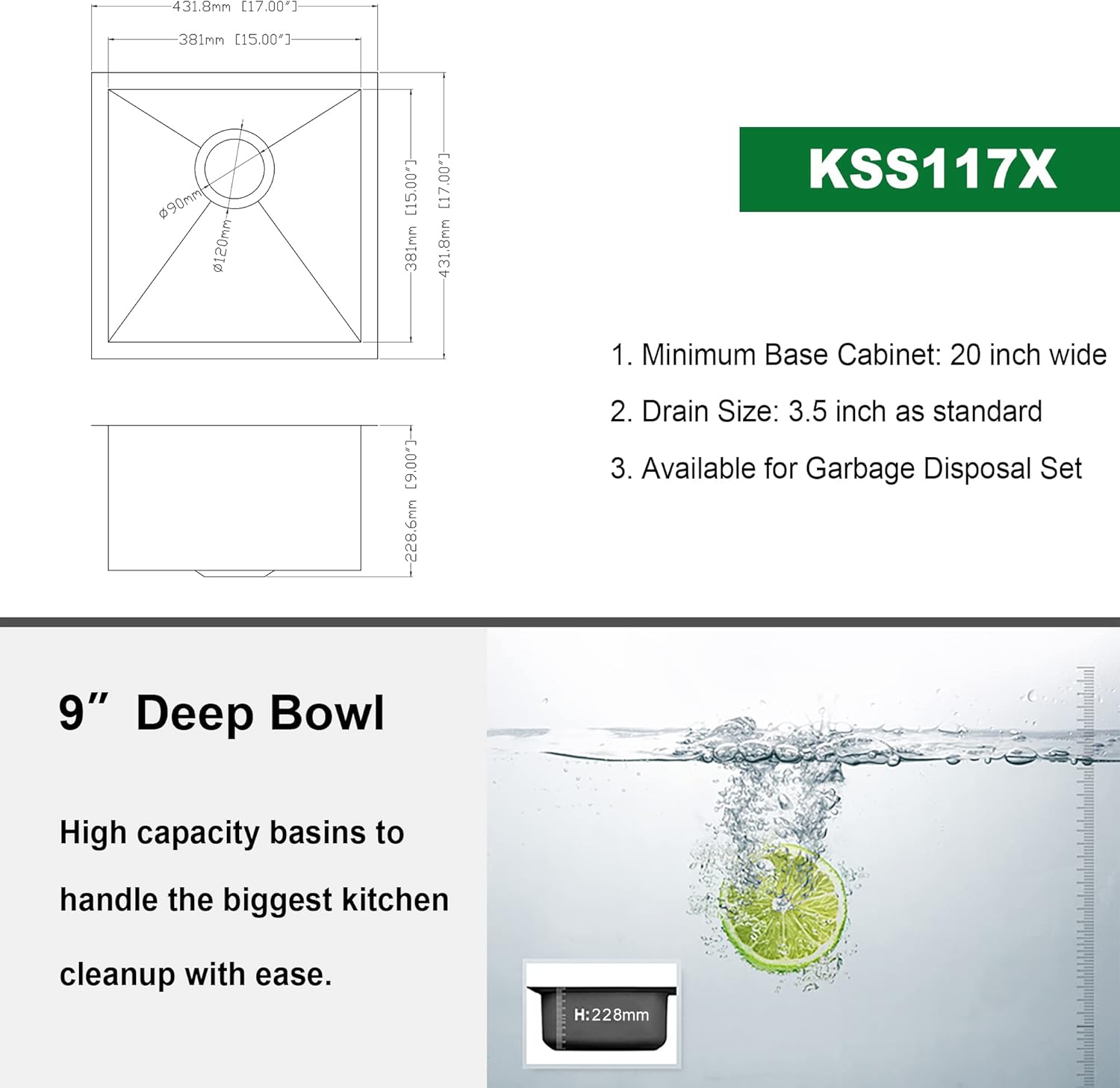 Tор Brаndѕ Kichae 17x 17 Bar Prep Sink Undermount Square 18 Gauge Stainless Steel Deep Single Bowl Kitchen Sink RV Sink Basin