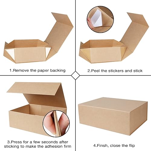Miniatura 3 de Aimyoo Caja de regalo plegable marrón con tapas de cierre magnético de 13.8 x 9 x 4.3 pulgadas, cajas grandes de propuesta para dama de honor,