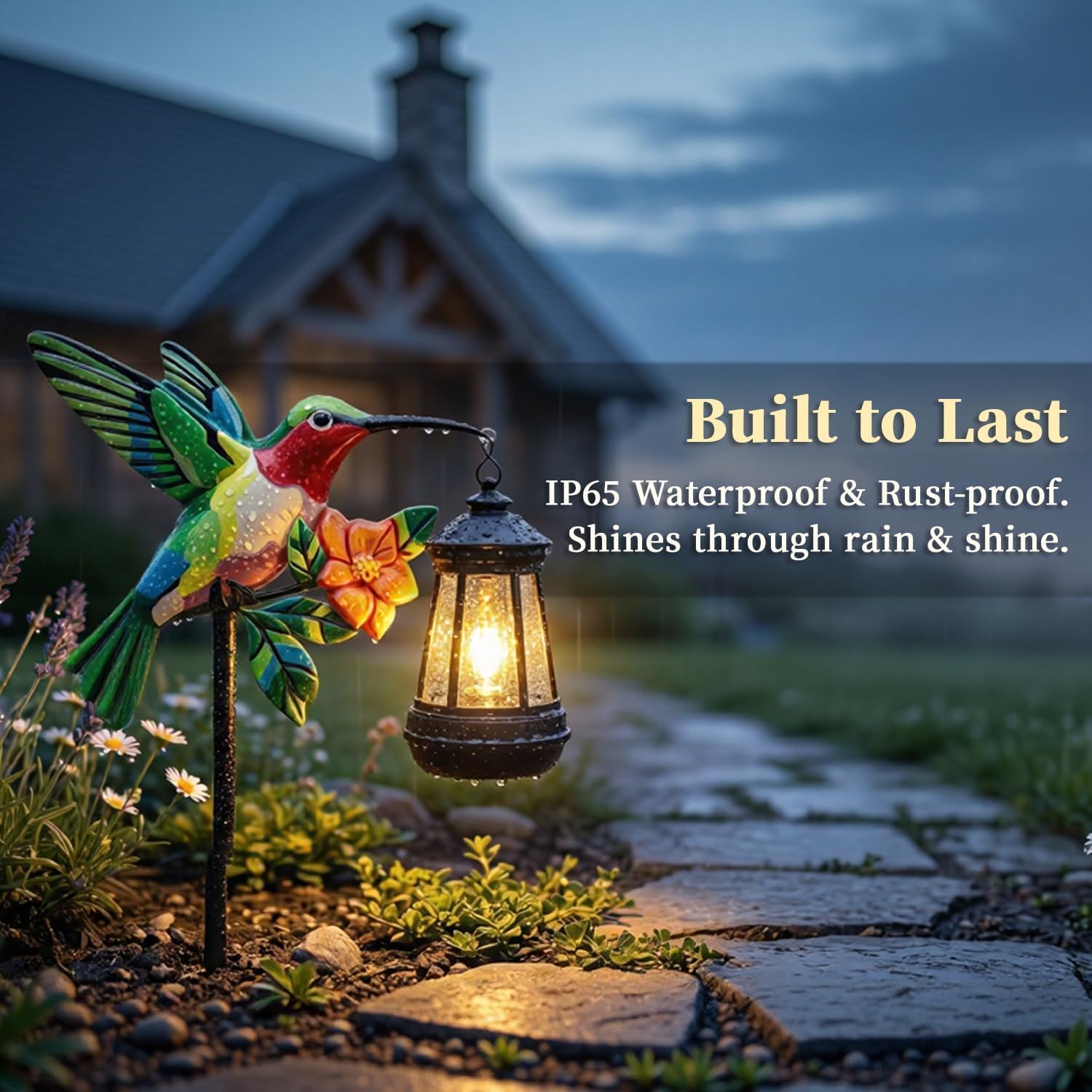 Solar Hummingbird Path Light, 2 Pack Waterproof Metal Stake Lantern for Outdoor Yard/Patio/Lawn, Auto-On/Off Garden Decor, Ideal Gift for Mom Grandma image 4
