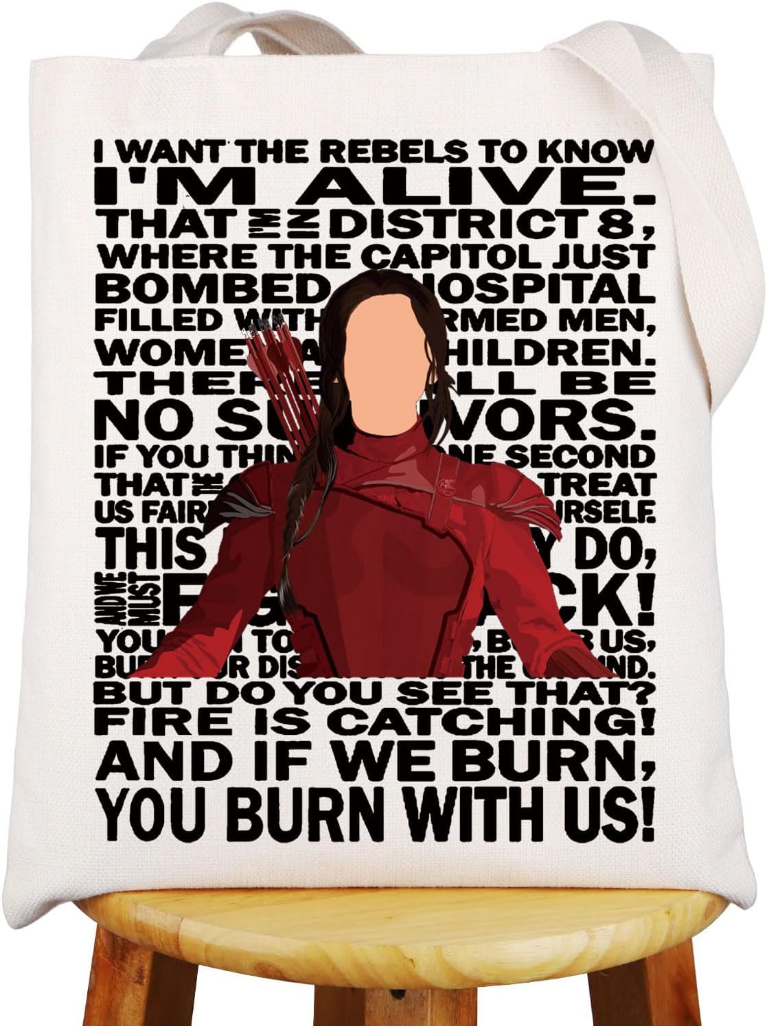 MYSOMY Katniss Fans Tote Bag Hunger Movie Inspired Gifts District 12 Gifts Katniss Quote Shoulder Bag